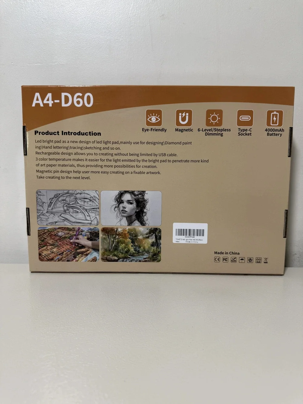 A4 LED Light Pad Rechargeable 4000mAh Tracing Box Diamond Painting Black